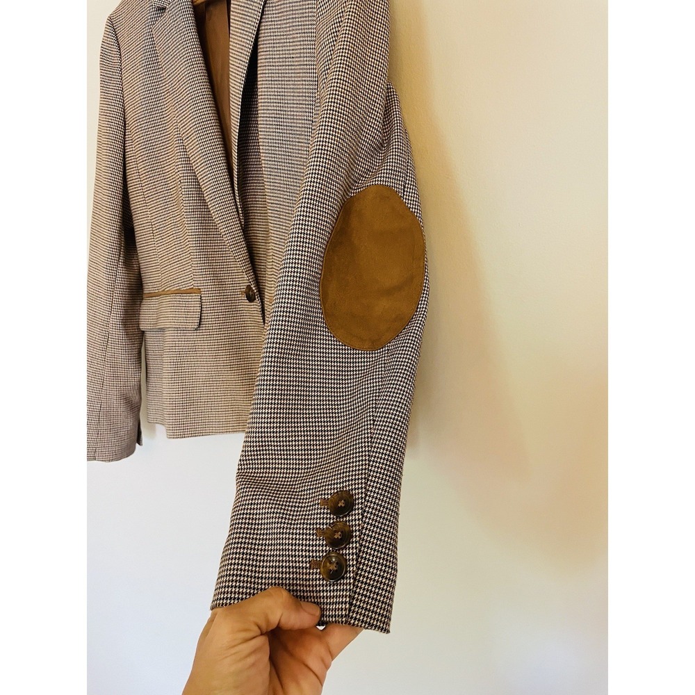 Nine West Houndstooth Blazer. Size 6. Suede Elbow Patches. Heritage. Classic. - Picture 2 of 14